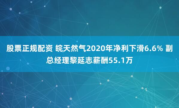 股票正规配资 皖天然气2020年净利下滑6.6% 副总经理黎延志薪酬55.1万